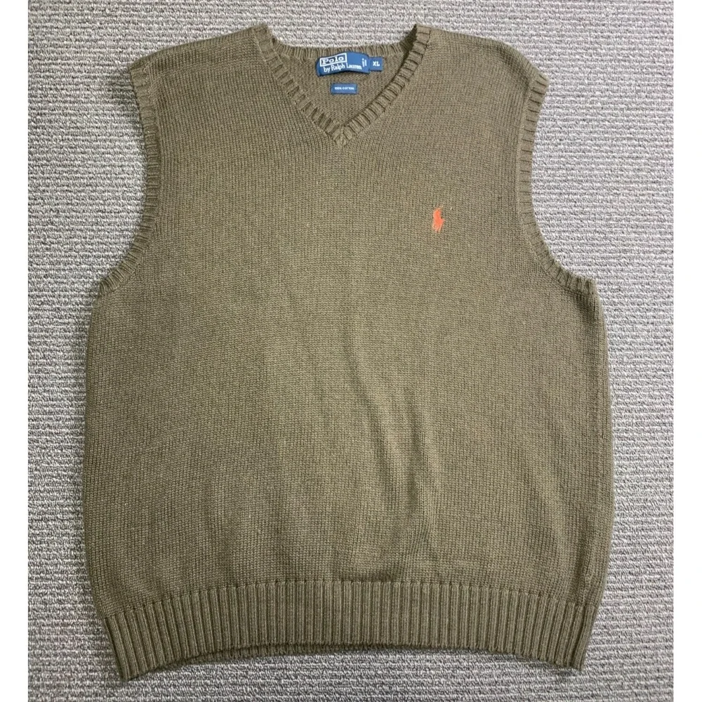 Polo Ralph Lauren Vest Mens XL Black Pima Cotton Orange Pony V-Neck Sweater